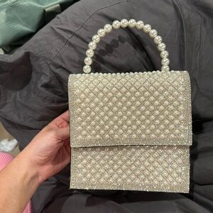 Rhinestone and pearl white bridal purse